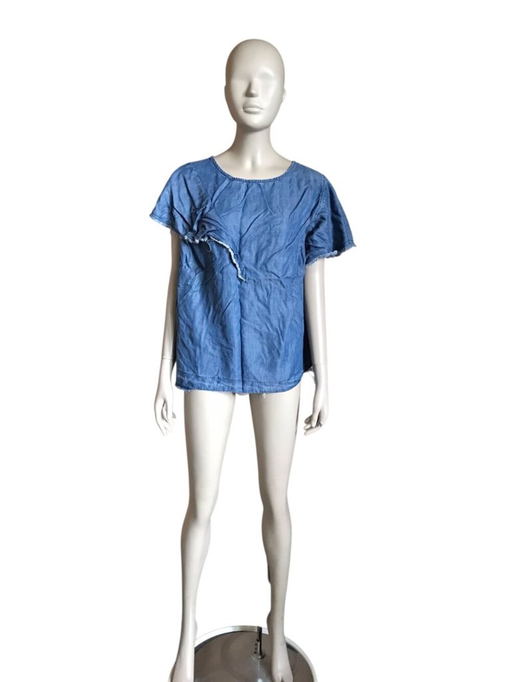Bobeau Blue Raw Hem Top